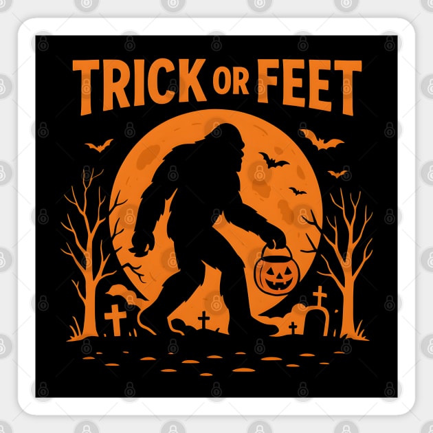 Trick or Feet Bigfoot Halloween Costume Pun Graphic Magnet by MakerMind8.2